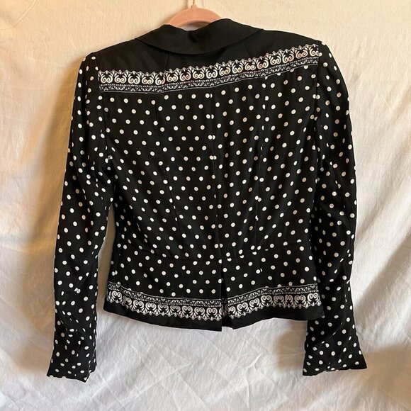White House Black Market Silk Jacket Blazer Size 6 Polka Dot Long Sleeves - Picture 2 of 6